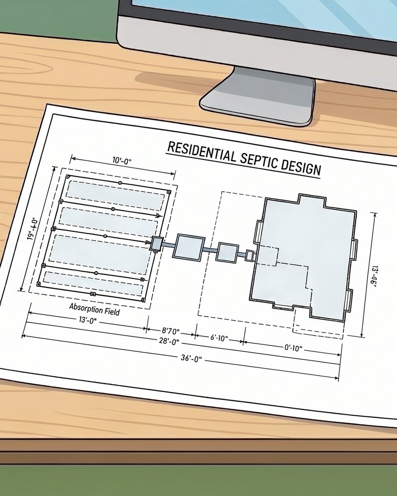 A residential septic design at a designer's workstation